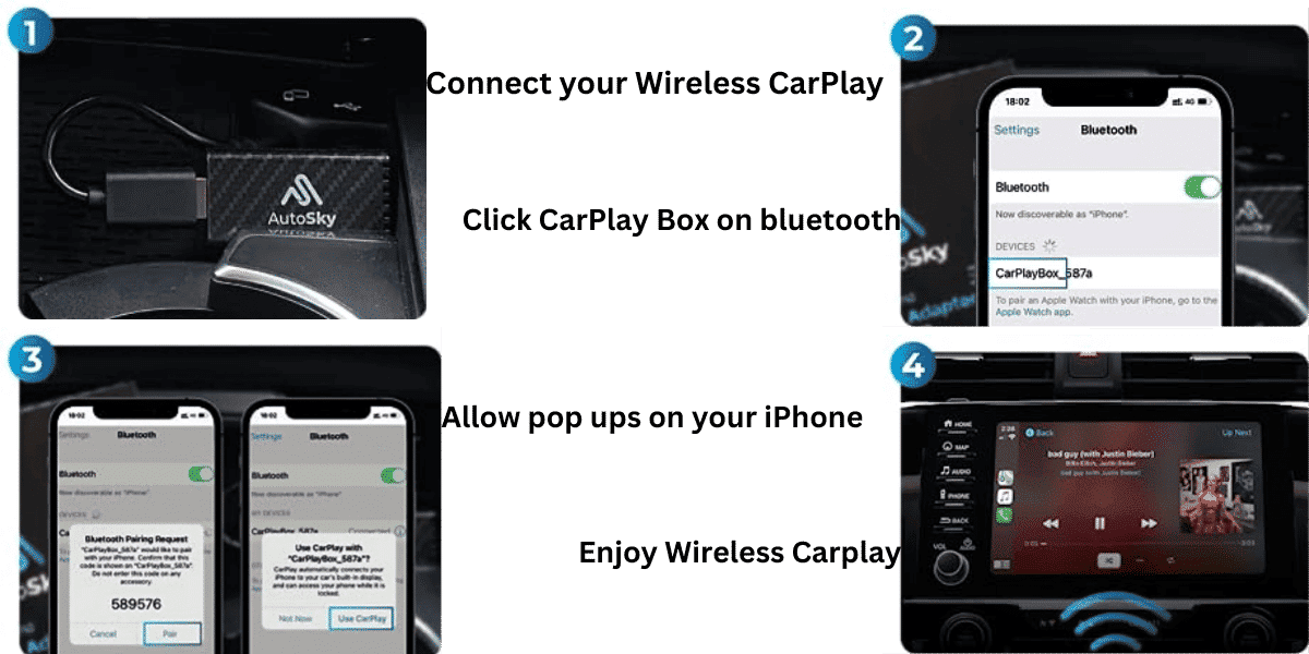 AutoSky Wireless CarPlay Adapter Newest and Fastest 5Ghz Plug and