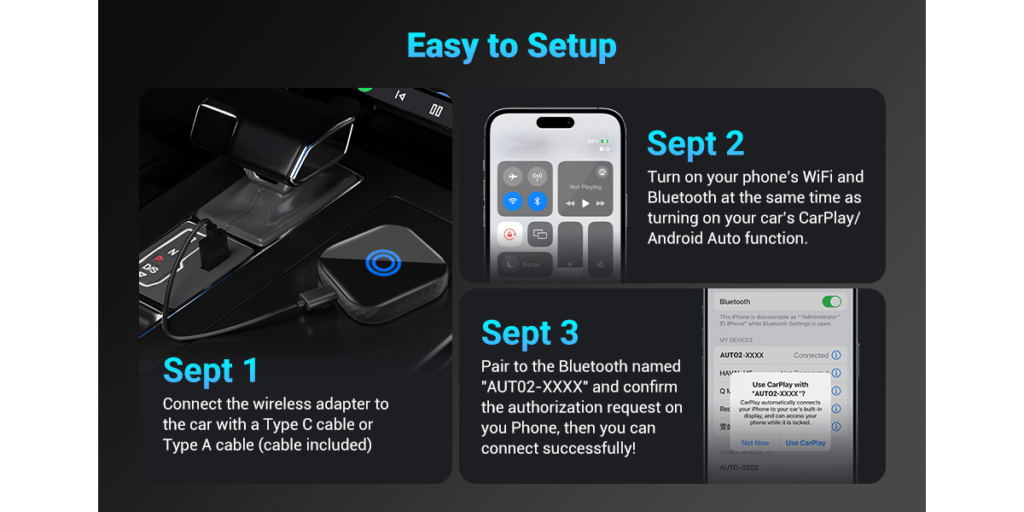 Dreryrit Wireless Carplay Adapter For Iphone 2