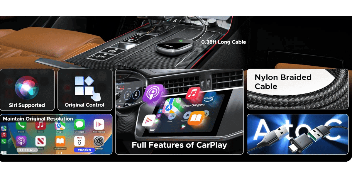 cuarko Wireless CarPlay Adapter - Fast & Auto Converts Wired Car Play ...