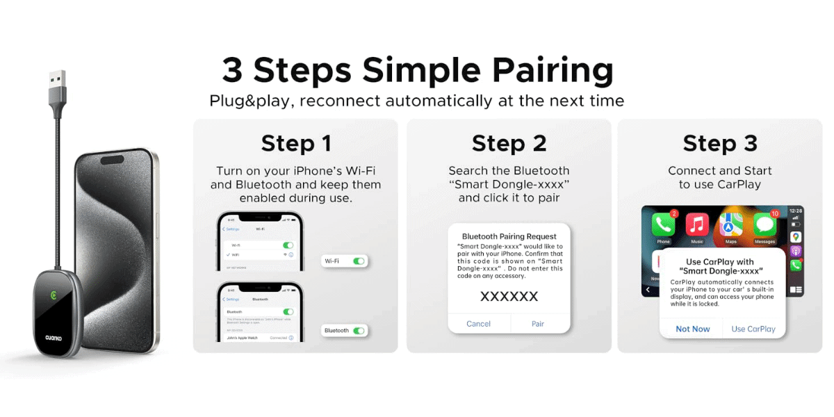 cuarko Wireless CarPlay Adapter - Fast & Auto Converts Wired Car Play ...
