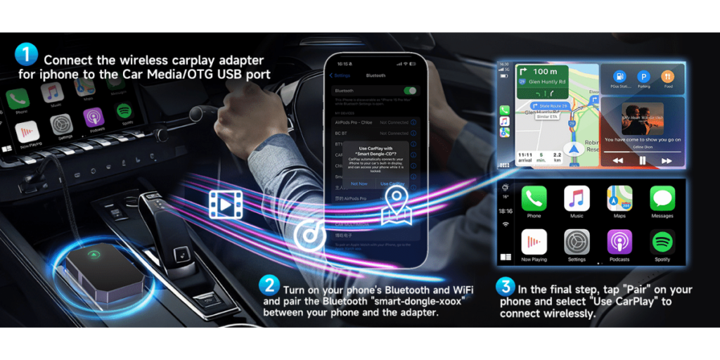 Homhow Wireless Carplay Adapter 5